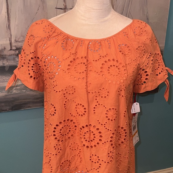 NWT Ruby Rd. Gypsy Spirt Orange Spice Eyelet Shirt, PS - Picture 2 of 9
